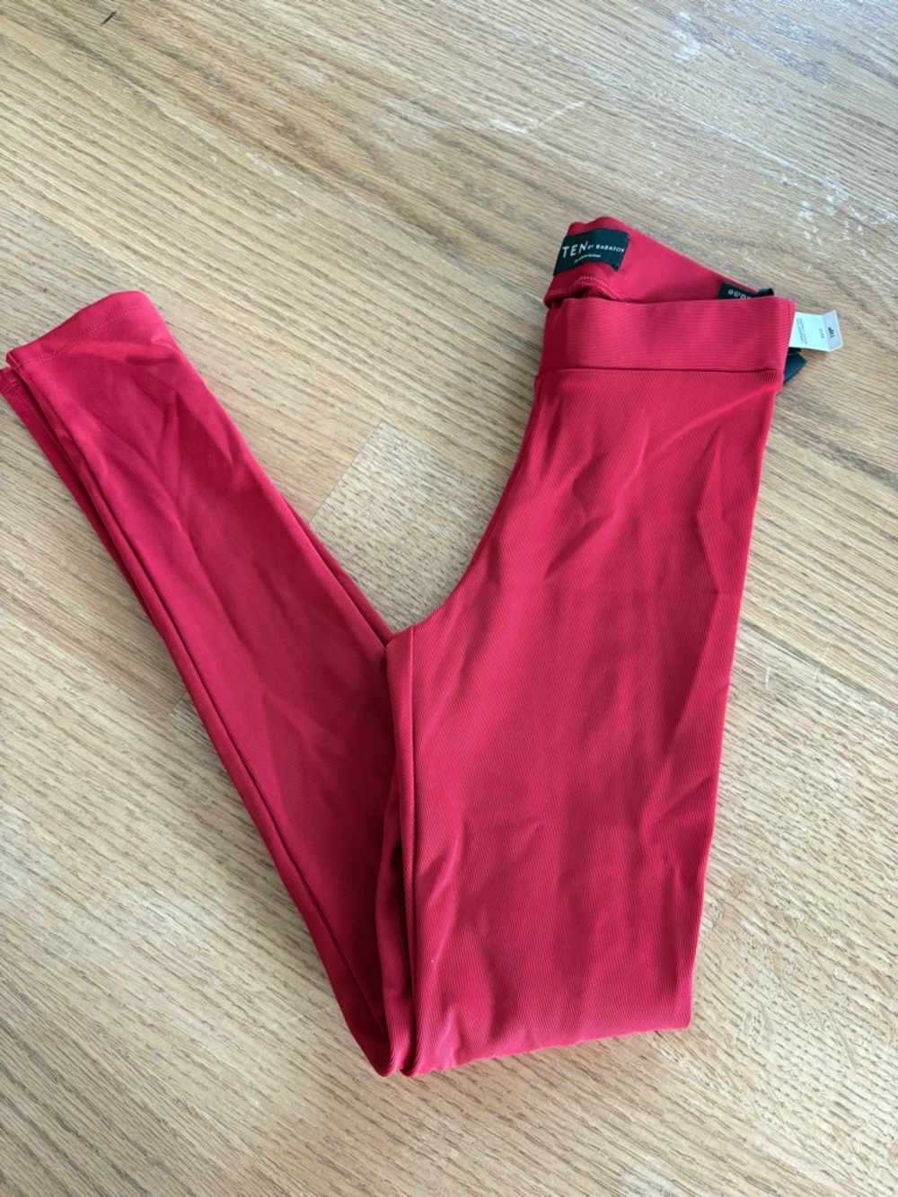 Babaton Red Ribbed High-Rise Leggings